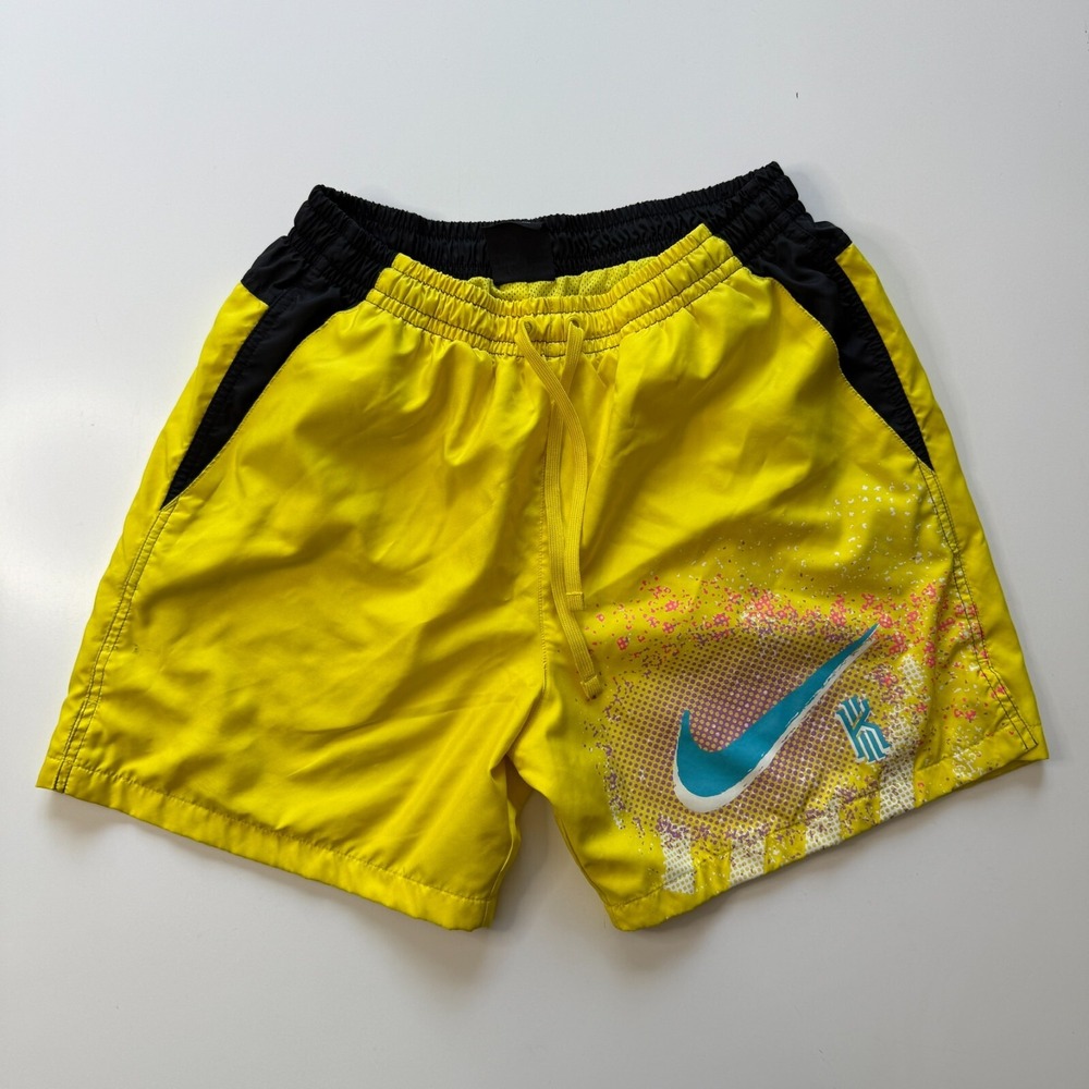 NIKE Kyrie Basketball Shorts Mens Medium Yellow 90s Graffiti Graphic Lined